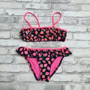 H&M | Strawberry Bikini Bathing Suit Hot Pink Ruffle Size 6 Girl's